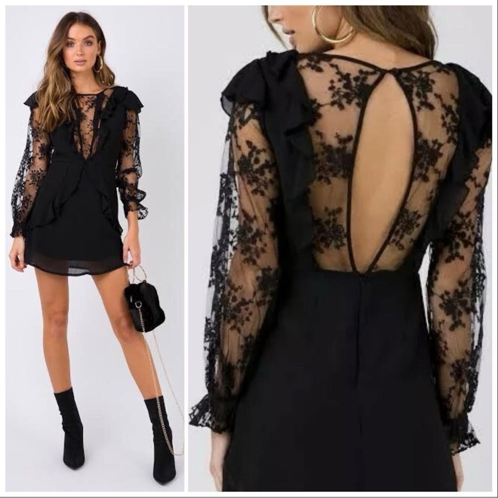 Princess Polly Sorcerers Apprentice Black Lace Ruffle Mini Dress